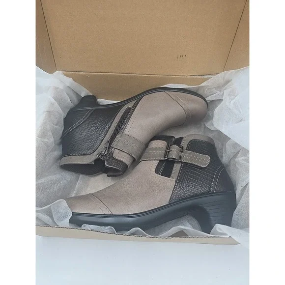 Orthofeet Bioheel Emma Ankle Boots‎ Brown Taupe Leather Buckle Heel 11